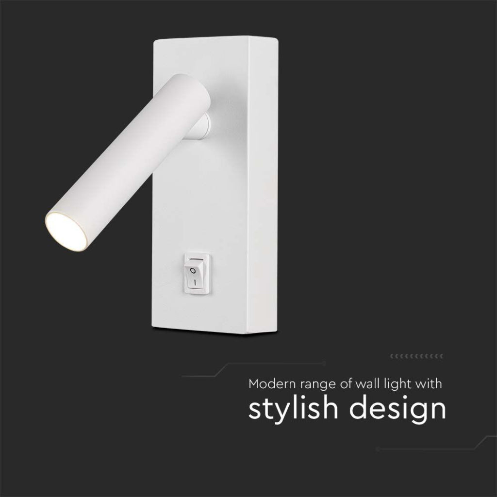 V-TAC Applique da Hotel per Lettura LED 2W Orientabile su Ogni Lato con Tasto On/Off 145*150*60mm Colore Bianco 4000K