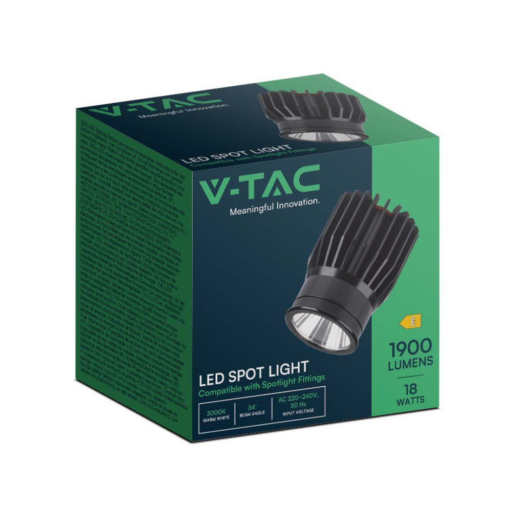 V-TAC Faretto LED da Incasso Rotondo LED 18W in Alluminio Colore Nero 3000K
