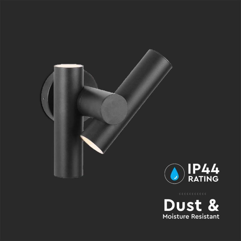 V-TAC 2*Faretti LED Da Muro 6W con Doppio Fascio Luminoso Regolabile a 360° Colore Nero 3000K IP44