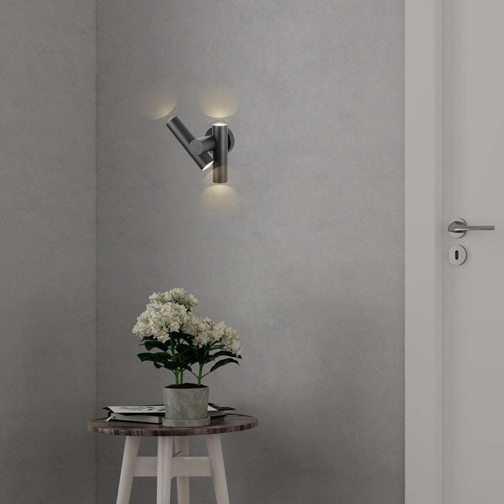 V-TAC 2*Faretti LED Da Muro 6W con Doppio Fascio Luminoso Regolabile a 360° Colore Nero 3000K IP44
