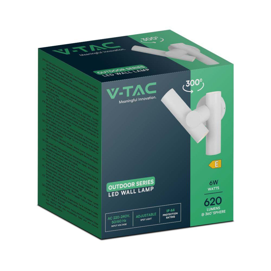 V-TAC 2*Faretti LED Da Muro 6W con Doppio Fascio Luminoso Regolabile a 360° Colore Bianco 3000K IP44