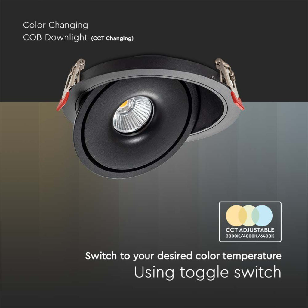 V-TAC Faretto LED COB da Incasso Rotondo 12W 120*43mm Colore Nero 3in1