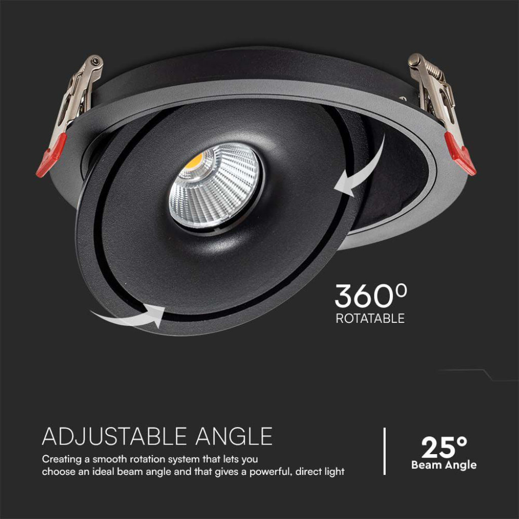 V-TAC Faretto LED COB da Incasso Rotondo 12W 120*43mm Colore Nero 3in1