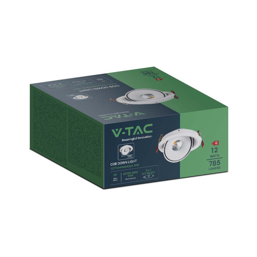 V-TAC Faretto LED COB da Incasso Rotondo 12W 120*43mm Colore Bianco 3in1