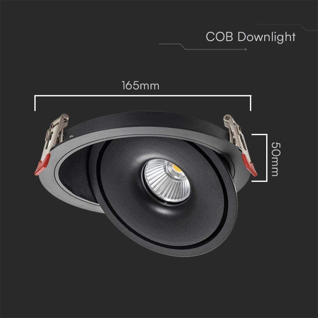 V-TAC Faretto LED COB da Incasso Rotondo 20W 165*50mm Colore Nero 3in16