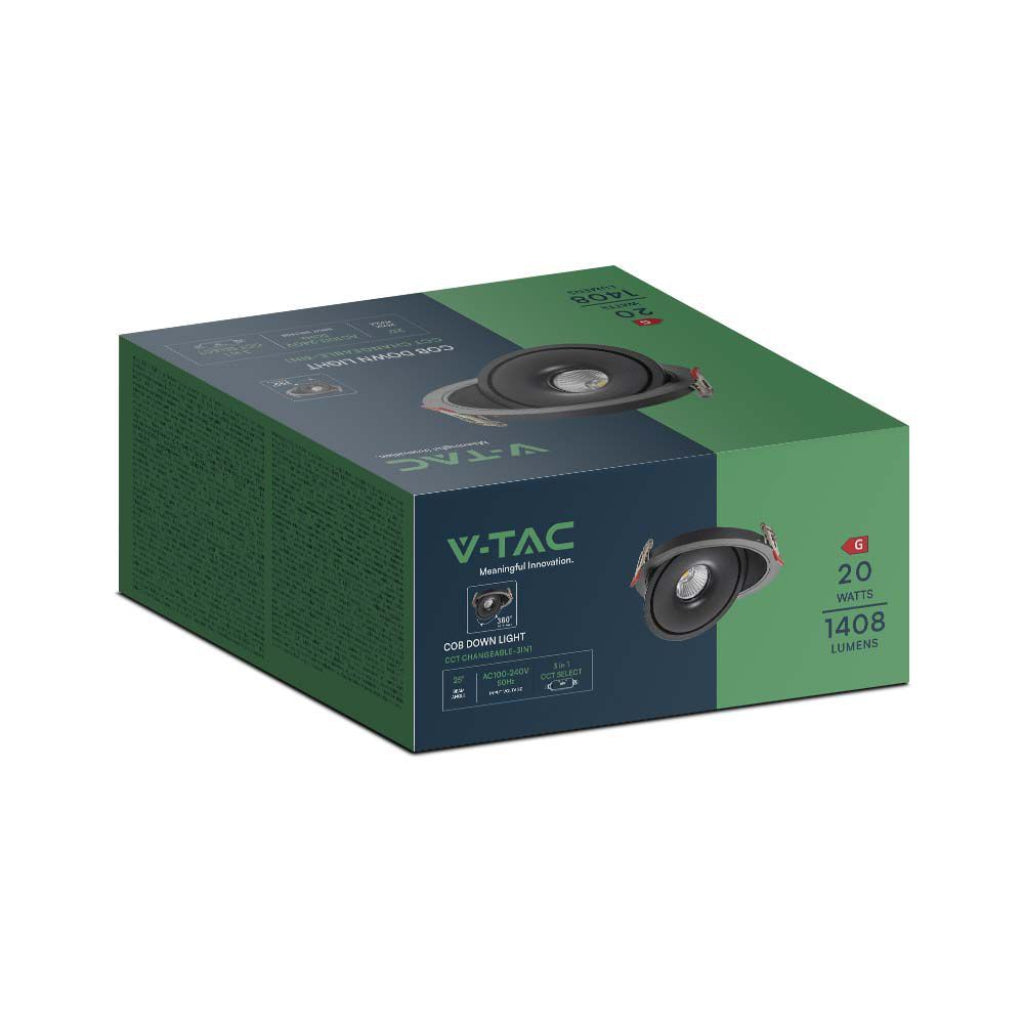 V-TAC Faretto LED COB da Incasso Rotondo 20W 165*50mm Colore Nero 3in16