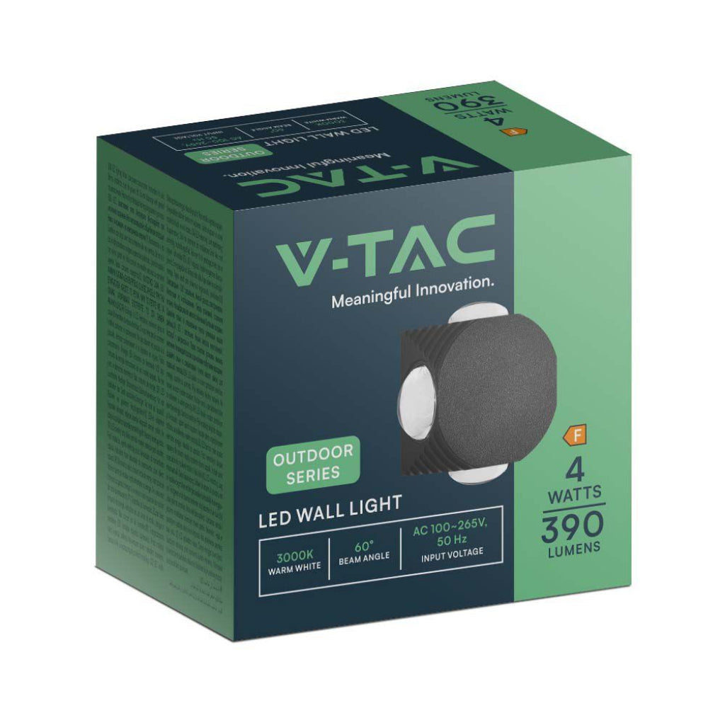V-TAC Applique LED da Muro 4W con 4 Fasci Luminosi Corpo Nero 3000K IP54