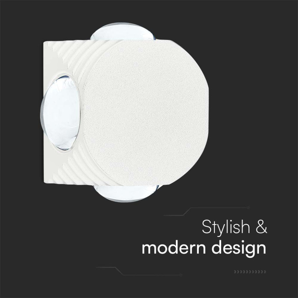 V-TAC Applique LED da Muro 4W con 4 Fasci Luminosi Corpo Bianco 3000K IP54