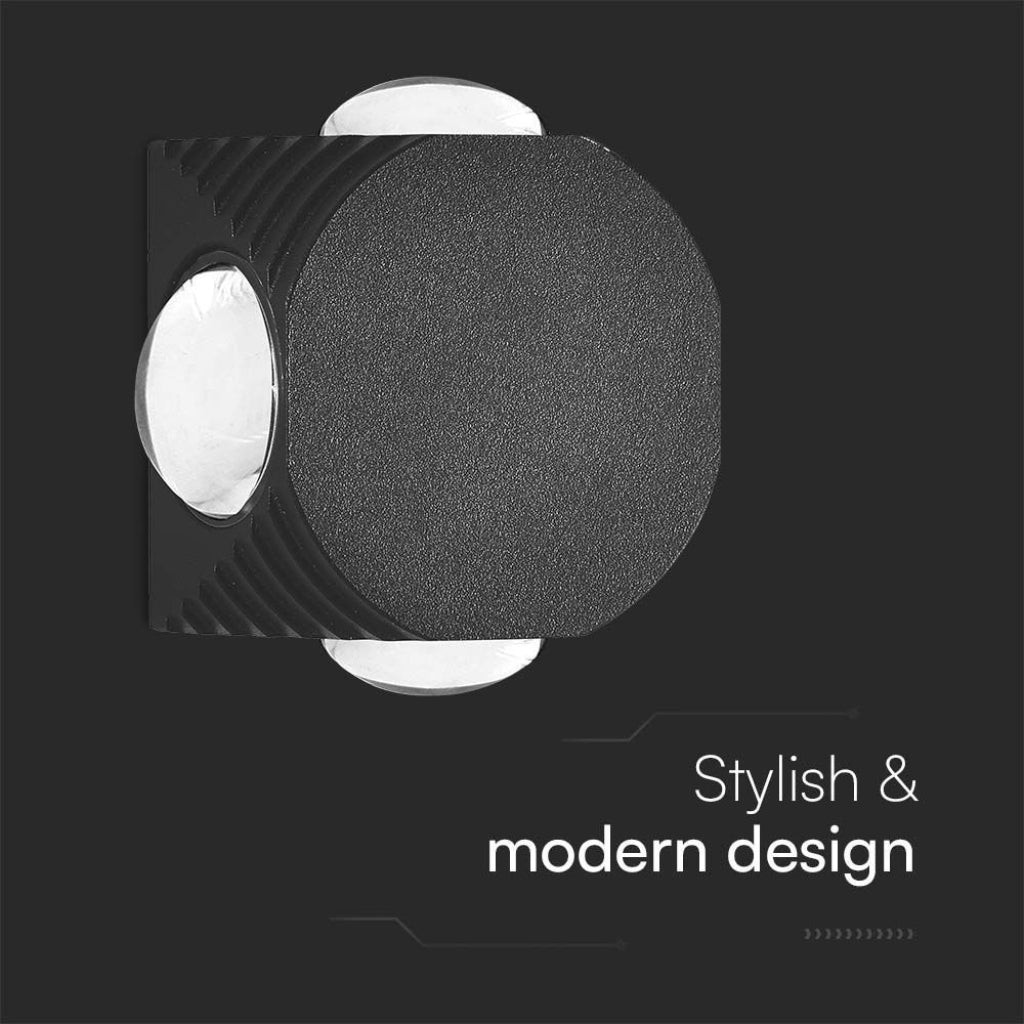 V-TAC Applique LED da Muro 4W con 4 Fasci Luminosi Corpo Nero 4000K IP54