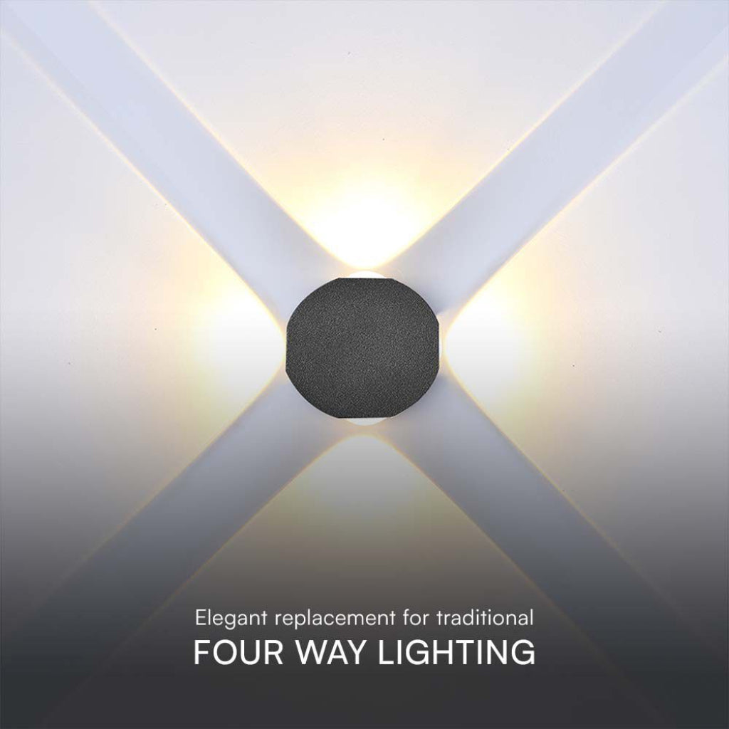 V-TAC Applique LED da Muro 4W con 4 Fasci Luminosi Corpo Nero 4000K IP54