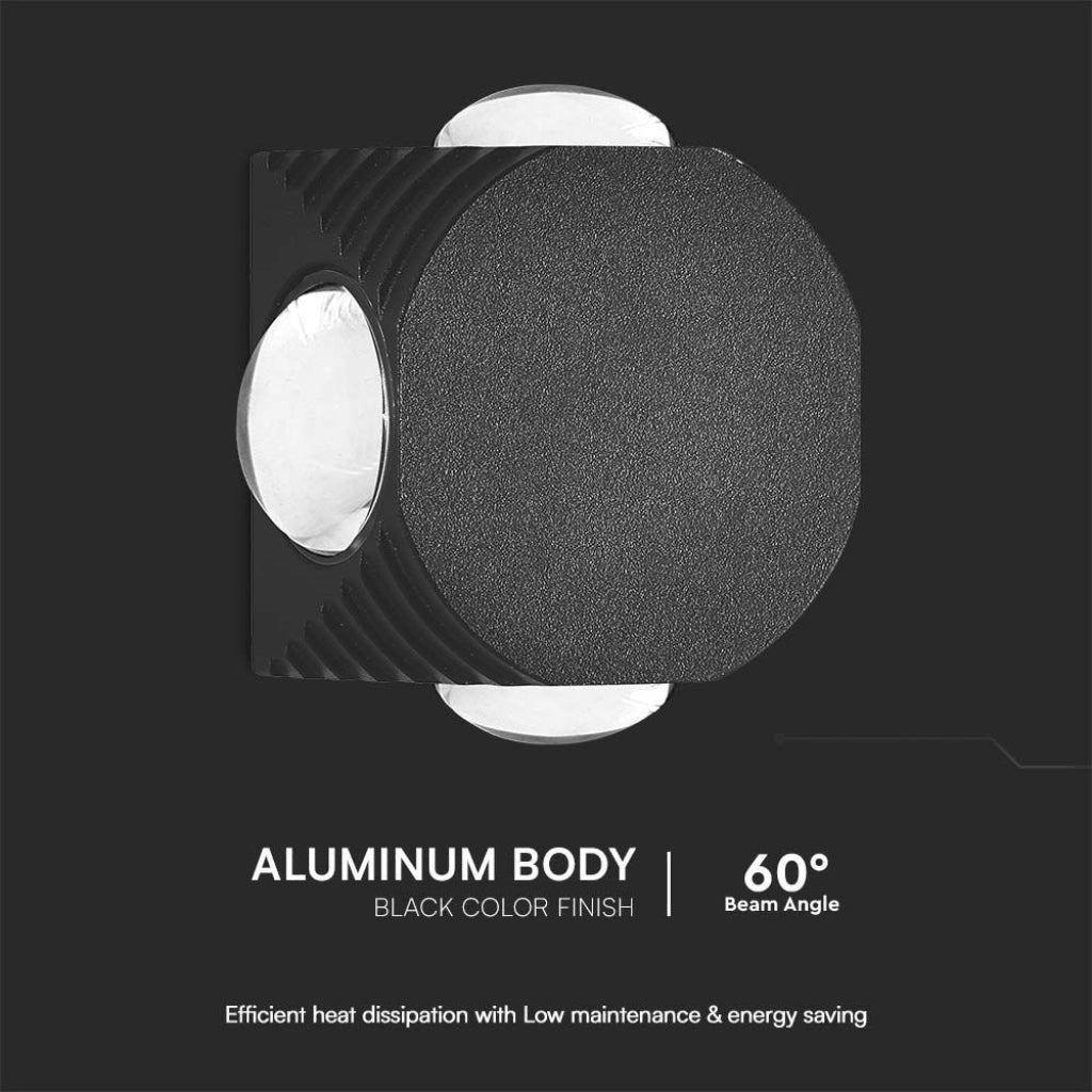 V-TAC Applique LED da Muro 4W con 4 Fasci Luminosi Corpo Nero 4000K IP54