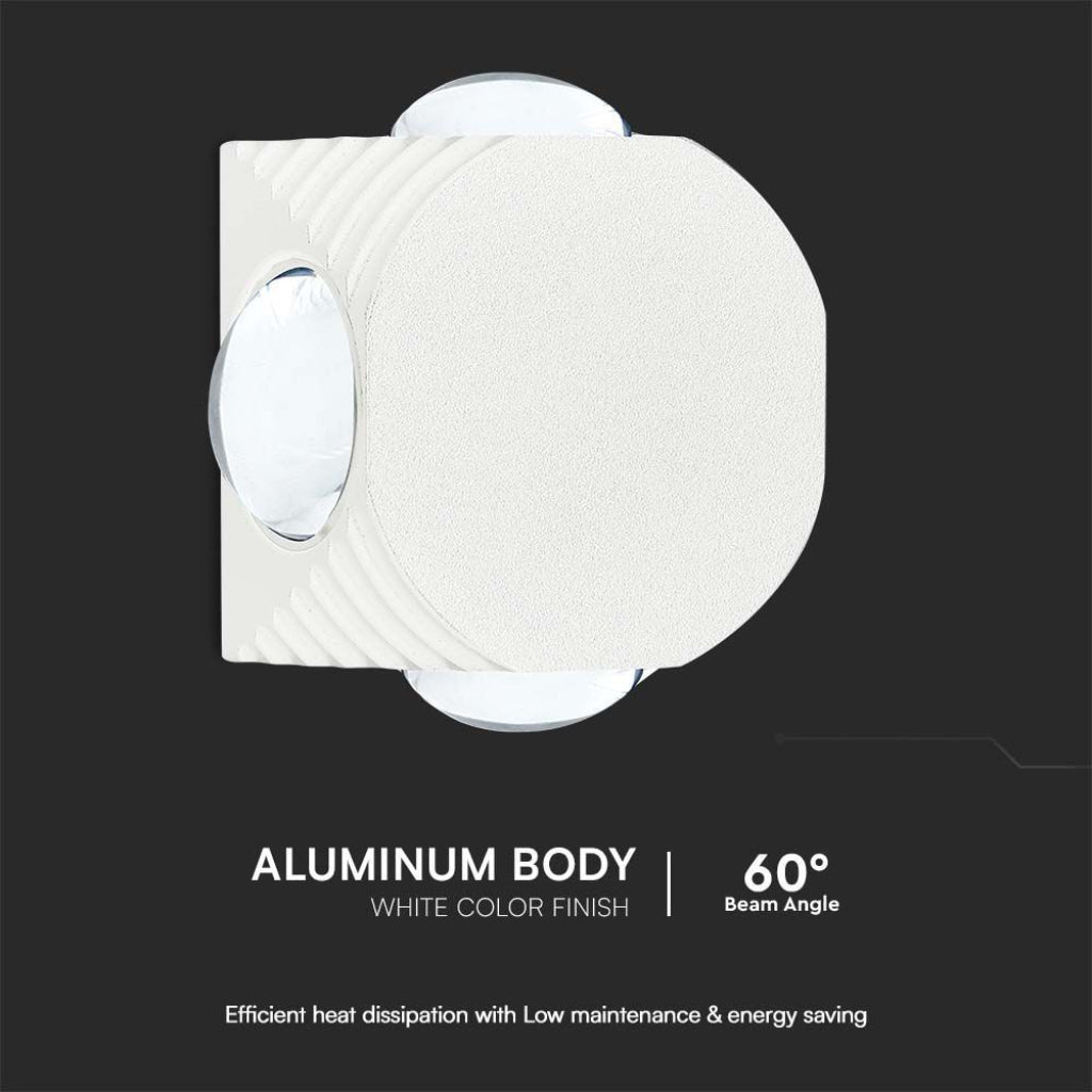 V-TAC Applique LED da Muro 4W con 4 Fasci Luminosi Corpo Nero 3000K IP54