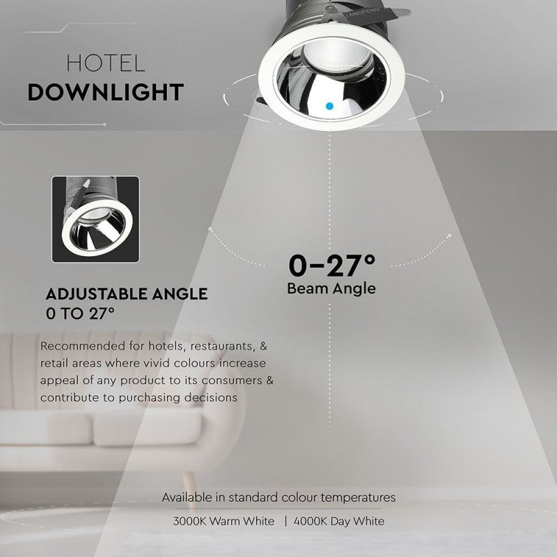V-TAC Faro da Incasso LED COB per Hotel 35W Orientabile di 27° 4000K CRI>95