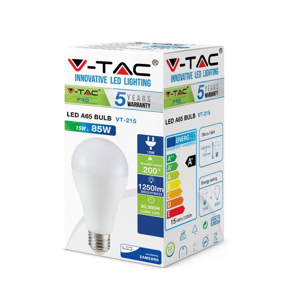 V-TAC PRO Lampadina LED Chip Samsung E27 15W A65 3000K