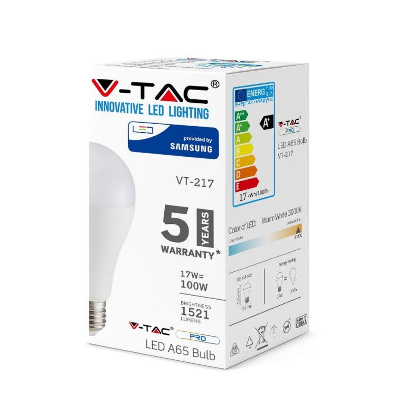V-TAC PRO Lampadina LED Chip Samsung E27 17W A65 3000K