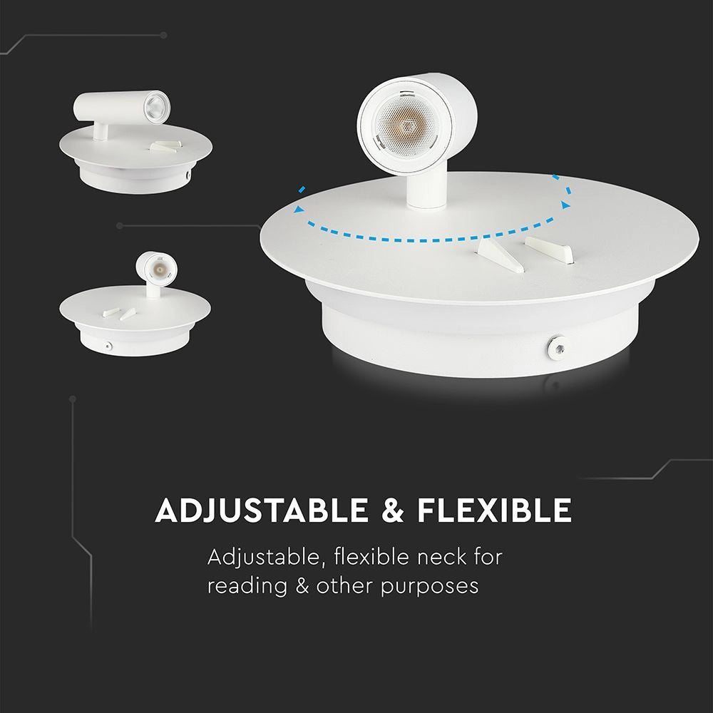 V-TAC Applique da Parete per Lettura con 2 LED Chip CREE Indipendenti tramite Tasti On/Off Integrati Retroilluminata 6W con Faretto Orientabile 3W Colore Bianco 3000K