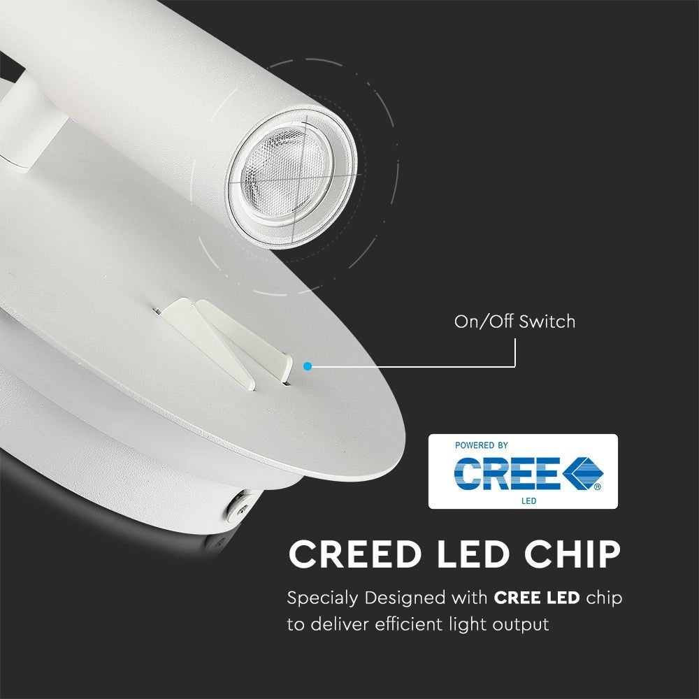 V-TAC Applique da Parete per Lettura con 2 LED Chip CREE Indipendenti tramite Tasti On/Off Integrati Retroilluminata 6W con Faretto Orientabile 3W Colore Bianco 3000K