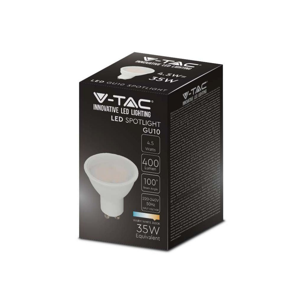 V-TAC Faretto LED GU10 4,5W 110° Copertura Satinata 3000K