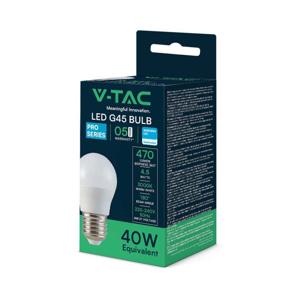 V-TAC PRO Lampadina LED Chip Samsung E27 4,5W G45 3000K