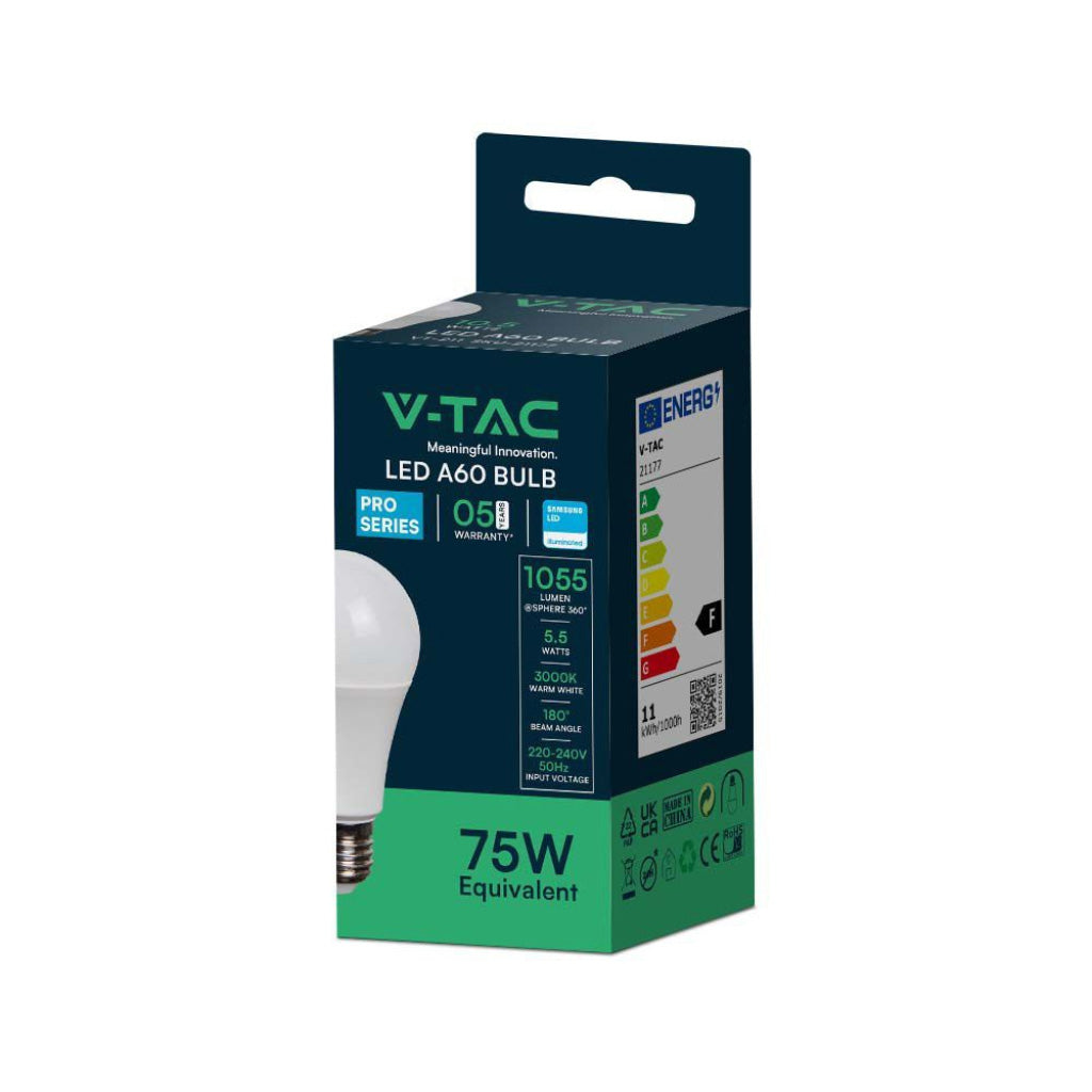 V-TAC PRO Lampadina LED Chip Samsung E27 10.5W A60 3000K