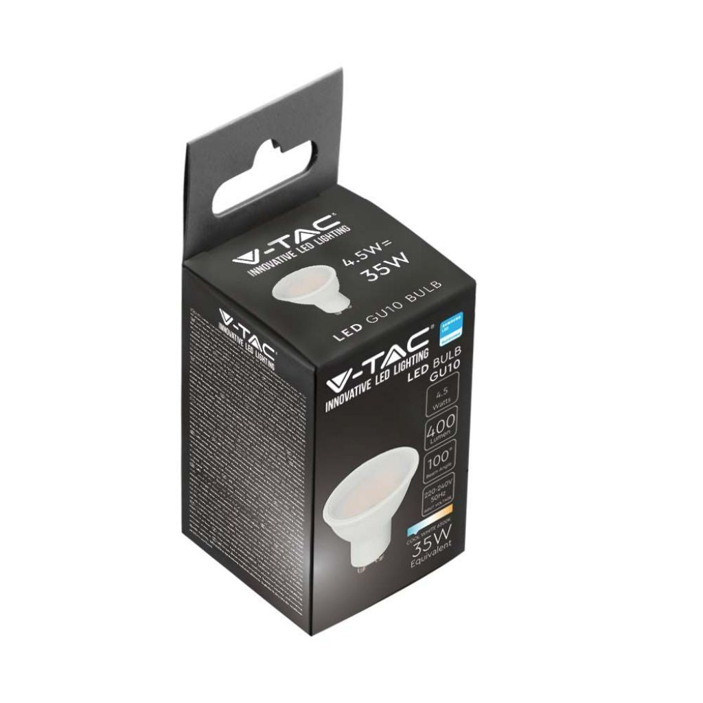 V-TAC PRO Faretto LED Chip Samsung GU10 4,5W 100° Copertura Satinata 4000K