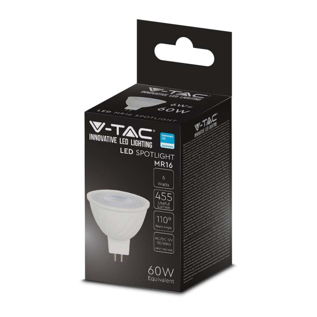 V-TAC PRO Faretto LED Chip Samsung GU5.3 (MR16) 6W 12V 110° 3000K