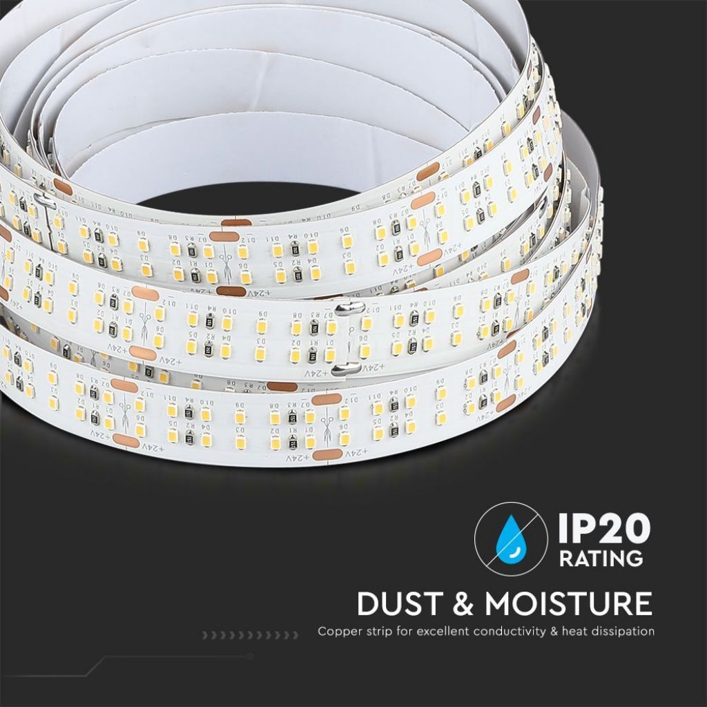 V-TAC Strip LED SMD2216 30W/m 5m 360 LED/m con Connettore Jack 2.1 da 24V CRI>90 4000K IP20 14mm
