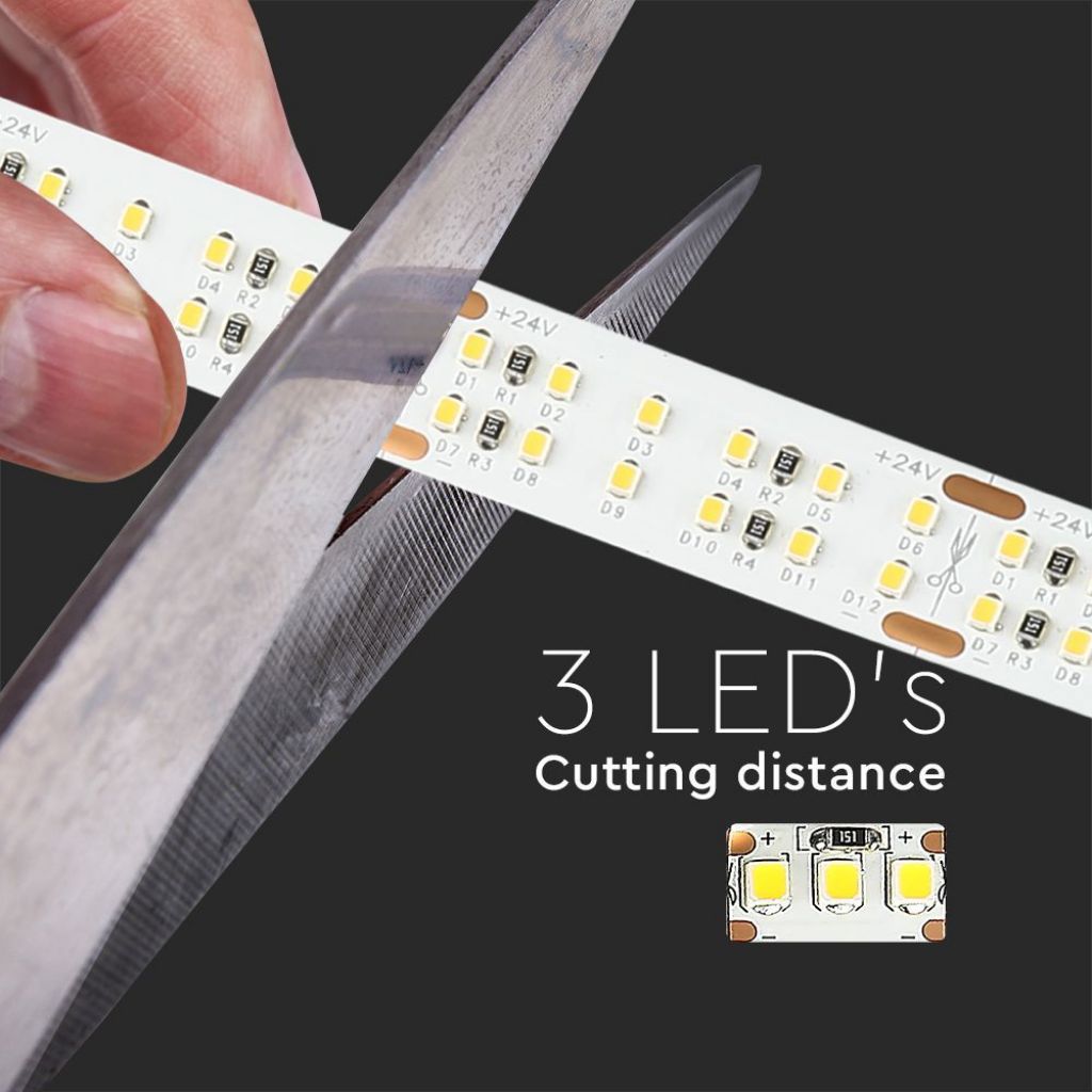 V-TAC Strip LED SMD2216 30W/m 5m 360 LED/m con Connettore Jack 2.1 da 24V CRI>90 4000K IP20 14mm
