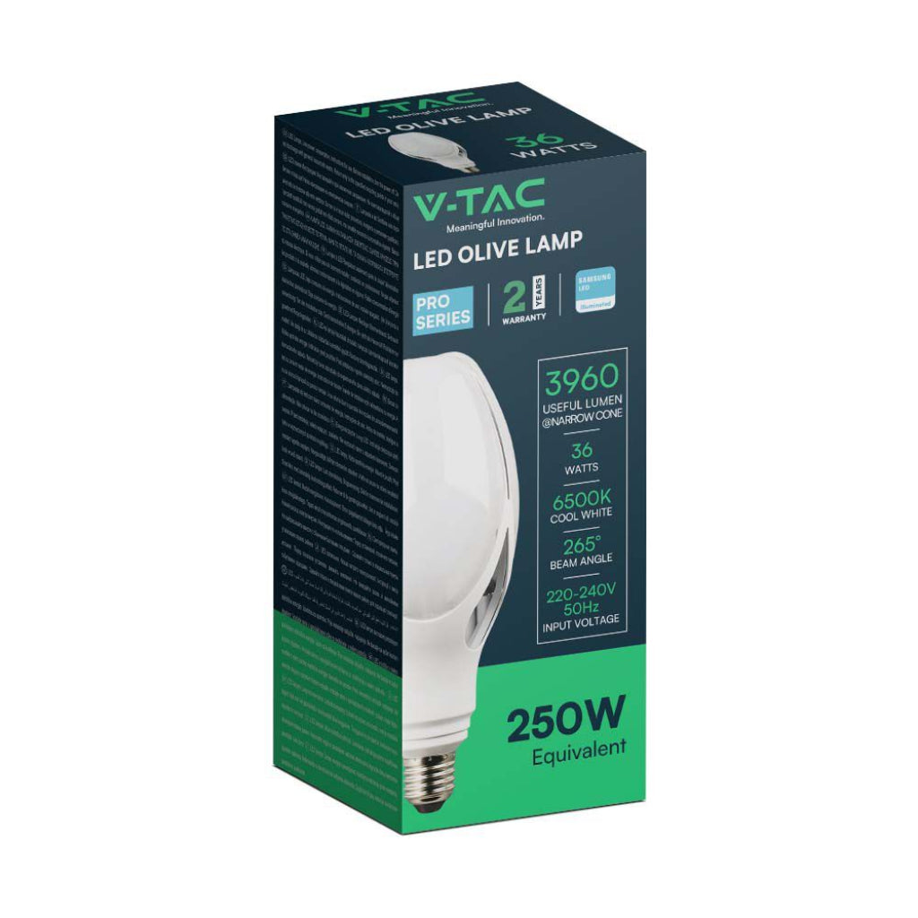 V-TAC PRO Lampadina LED Chip Samsung E27 36W 110LM/W Oliva 4000K