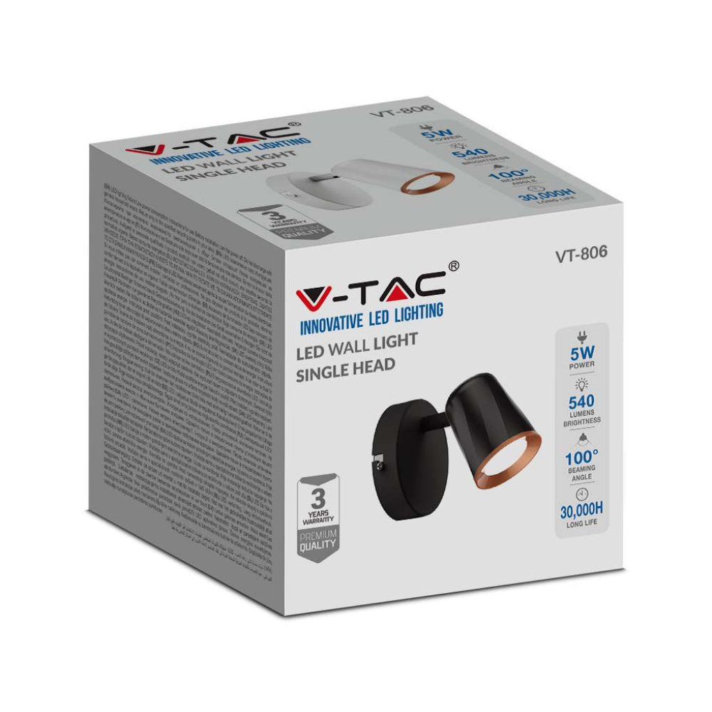 V-TAC Faretto LED da Muro 5W con Testa Orientabile Colore Bianco 3000K IP20