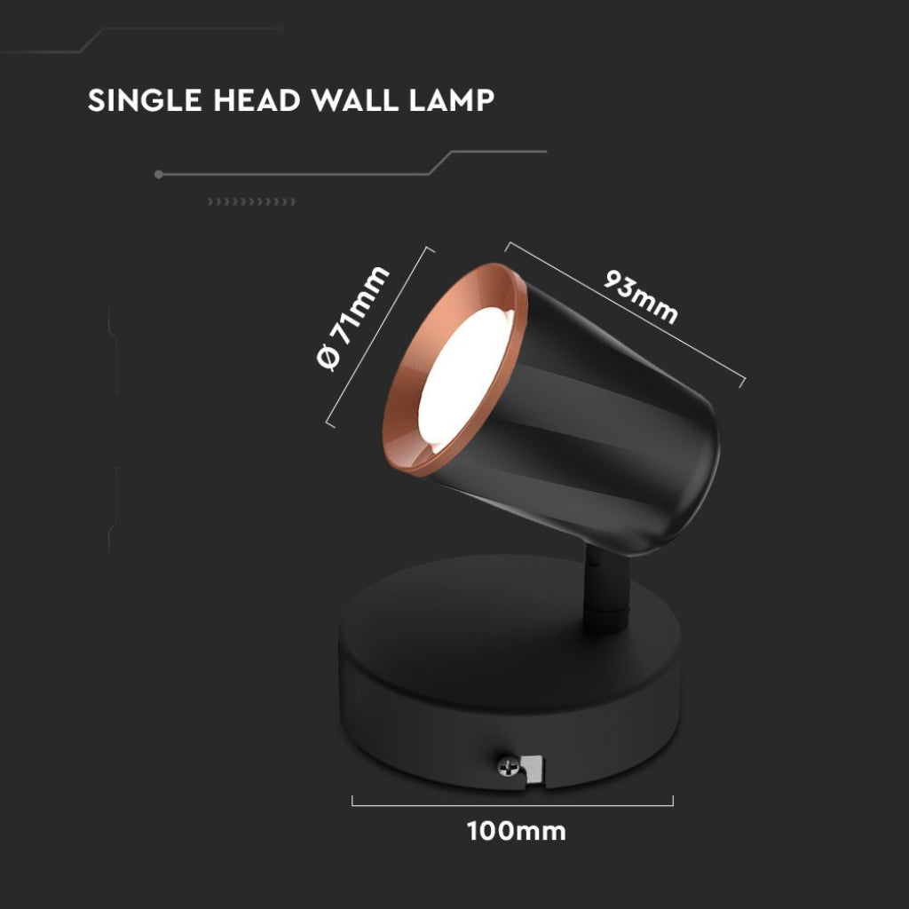 V-TAC Faretto LED da Muro 5W con Testa Orientabile Colore Nero 3000K IP20