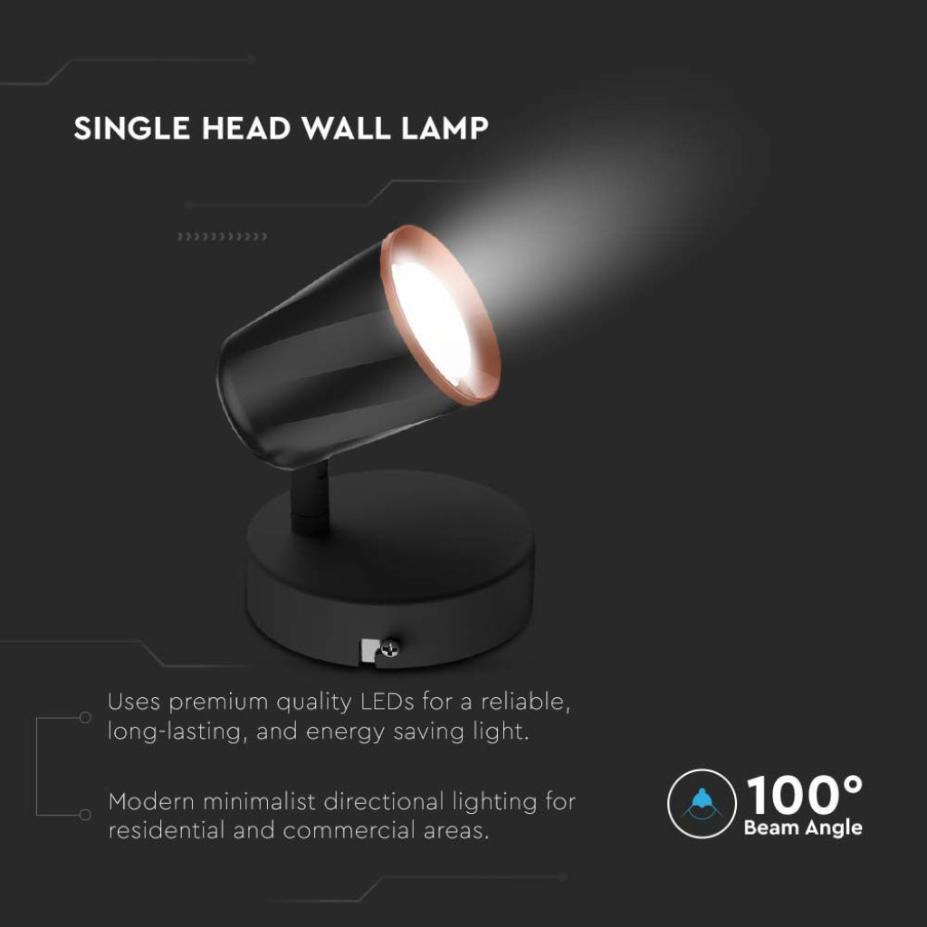 V-TAC Faretto LED da Muro 5W con Testa Orientabile Colore Nero 4000K IP20