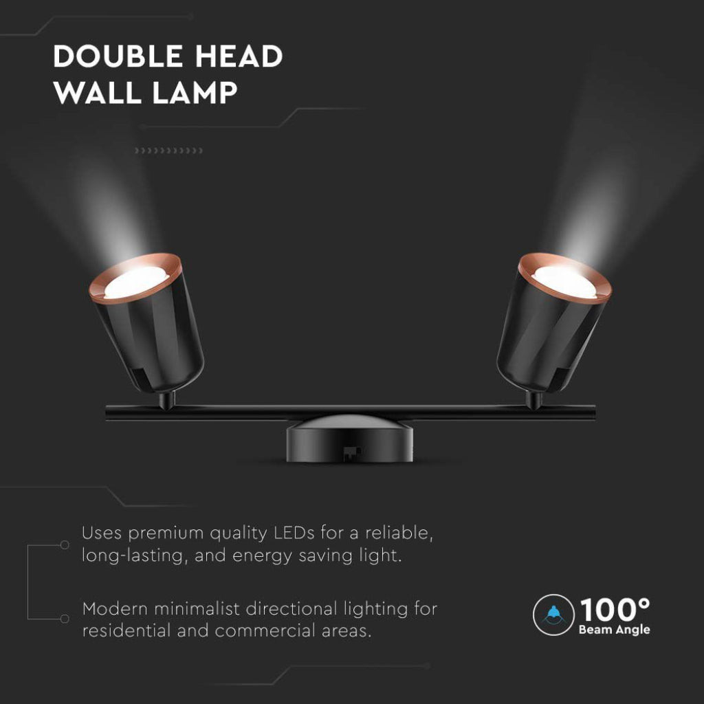 V-TAC Faretto LED da Muro Doppio 12W con Testa Orientabile Colore Nero 3000K IP20