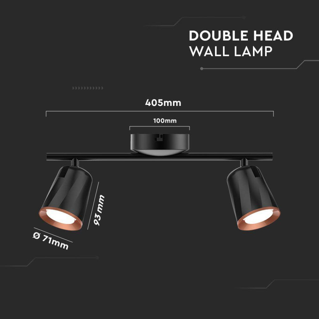 V-TAC Faretto LED da Muro Doppio 12W con Testa Orientabile Colore Nero 4000K IP20