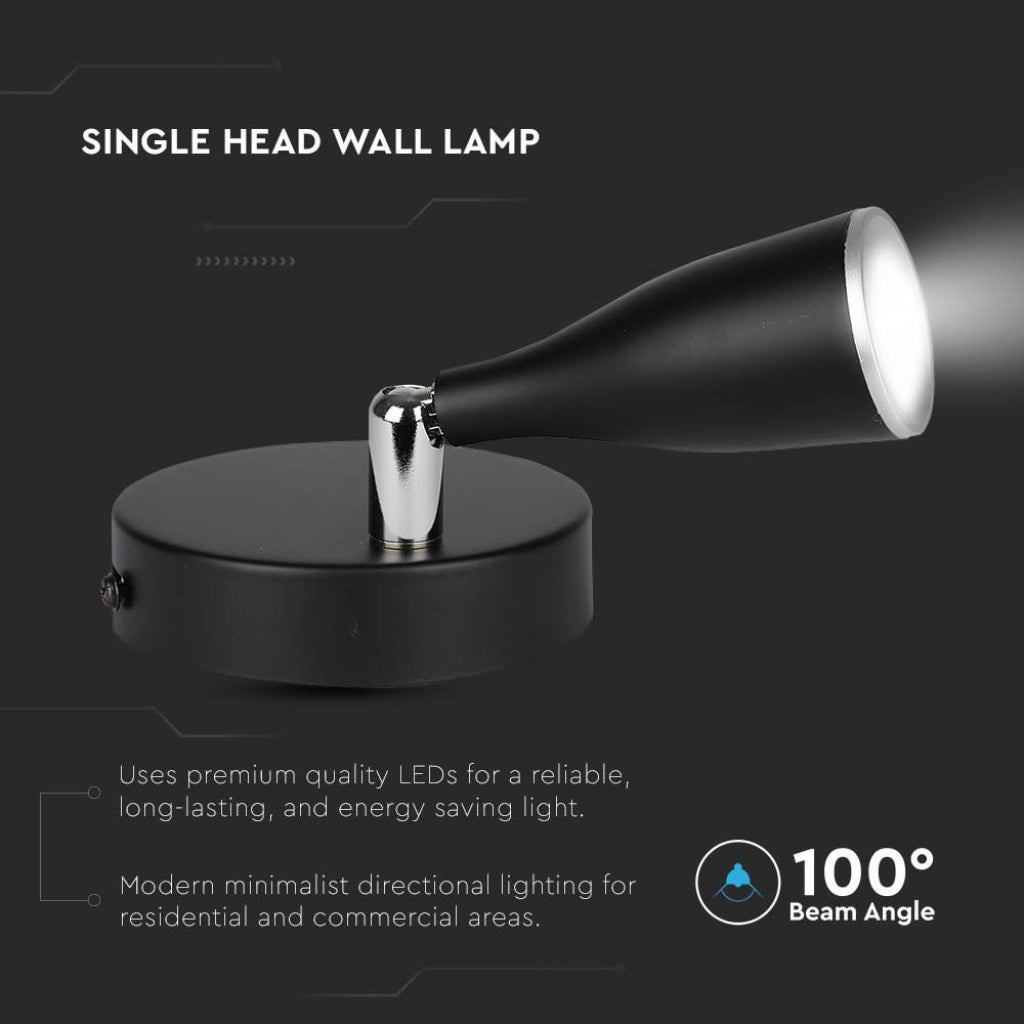V-TAC Faretto LED da Muro 4,5W con Testa Orientabile Colore Nero 3000K IP20