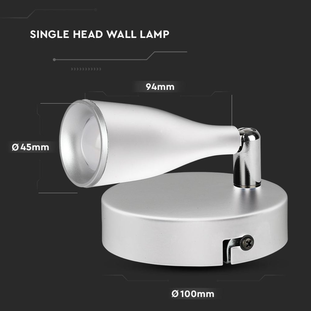 V-TAC Faretto LED da Muro 4,5W con Testa Orientabile Colore Bianco 4000K IP20