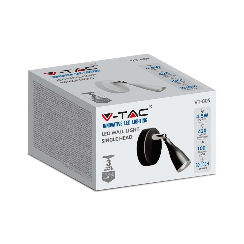 V-TAC Faretto LED da Muro 4,5W con Testa Orientabile Colore Bianco 4000K IP20