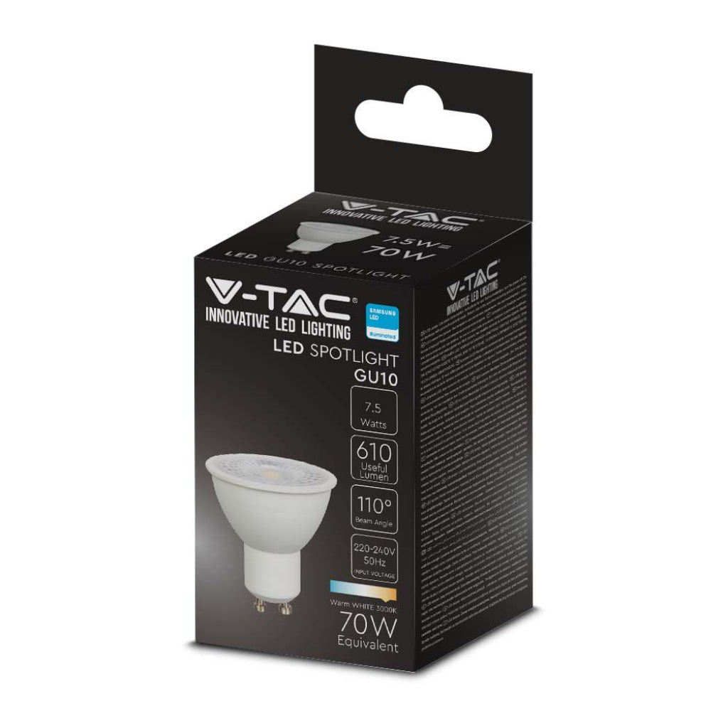 V-TAC PRO Faretto LED Chip Samsung GU10 7.5W 110° 3000K