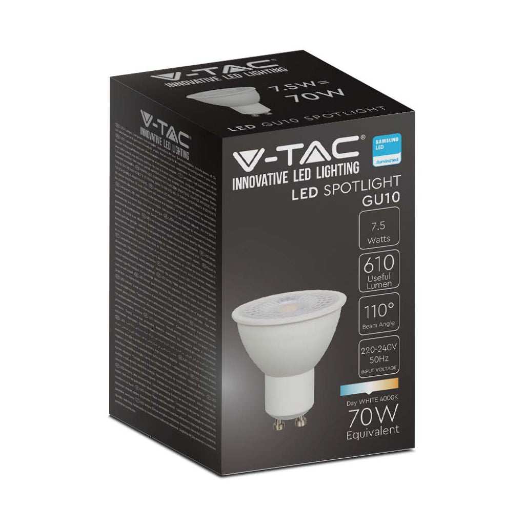 V-TAC PRO Faretto LED Chip Samsung GU10 7,5W 110° 4000K