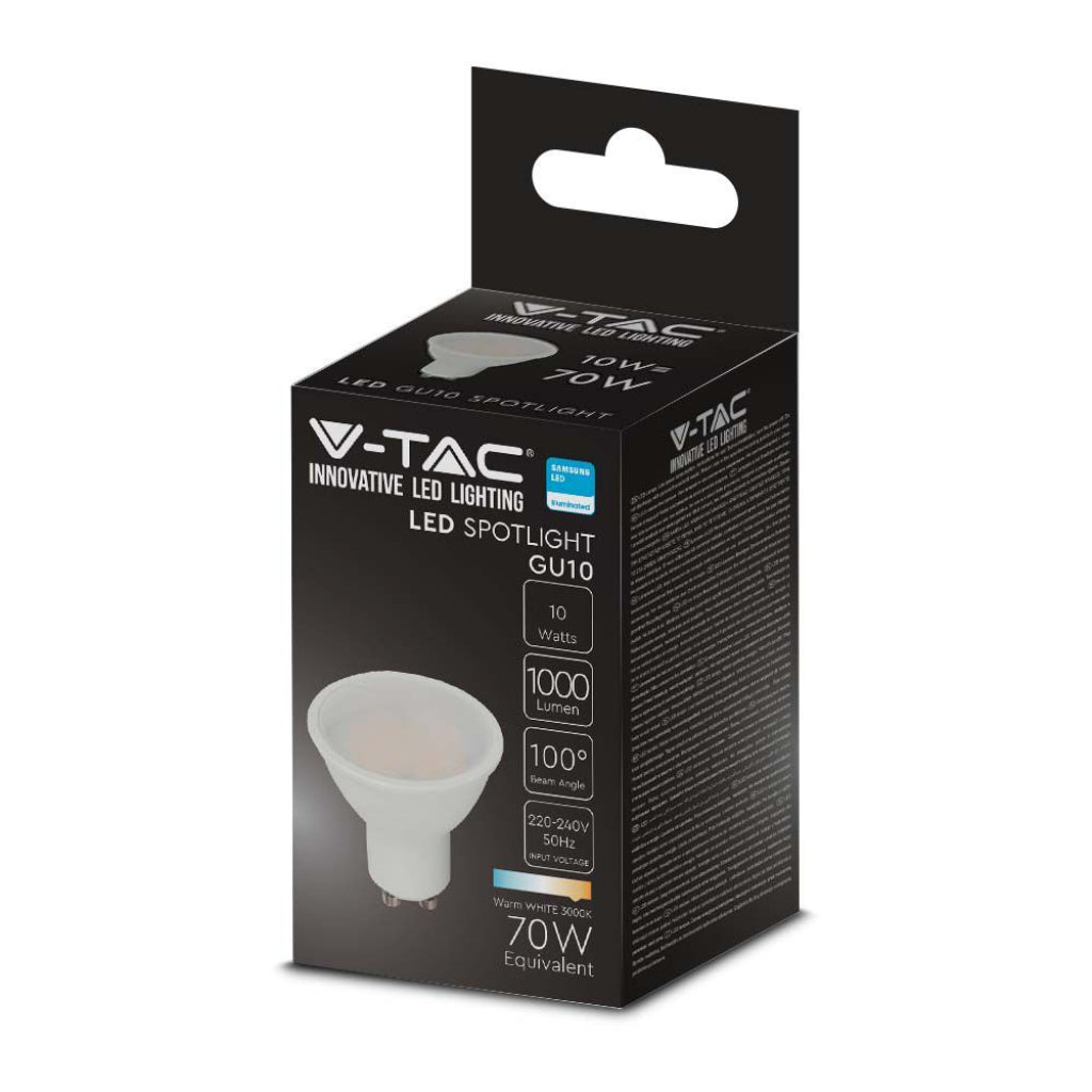 V-TAC PRO Faretto LED Chip Samsung GU10 10W 110° Copertura Satinata 3000K