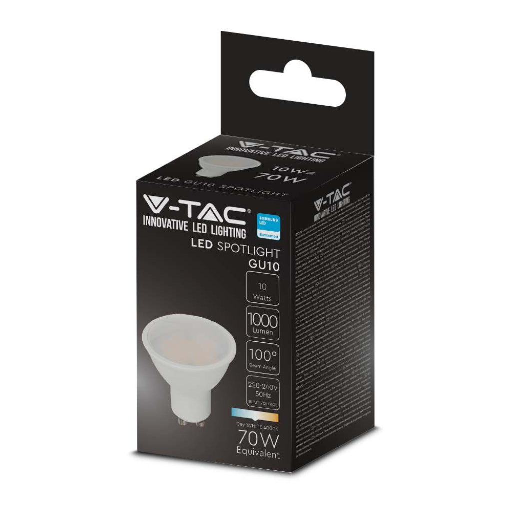 V-TAC PRO Faretto LED Chip Samsung GU10 10W 110° Copertura Satinata 4000K
