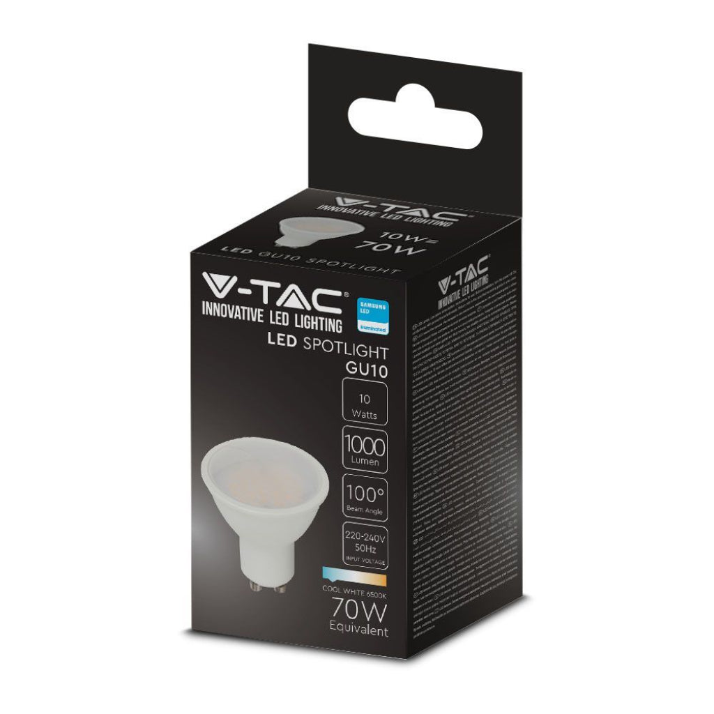 V-TAC PRO Faretto LED Chip Samsung GU10 10W 110° Copertura Satinata 6500K