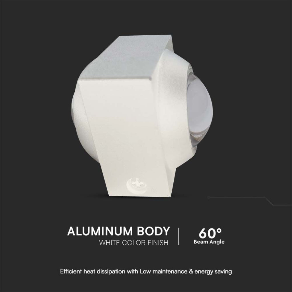 V-TAC Applique LED da Muro 2W Doppio Fascio Luminoso Corpo Bianco 3000K IP54