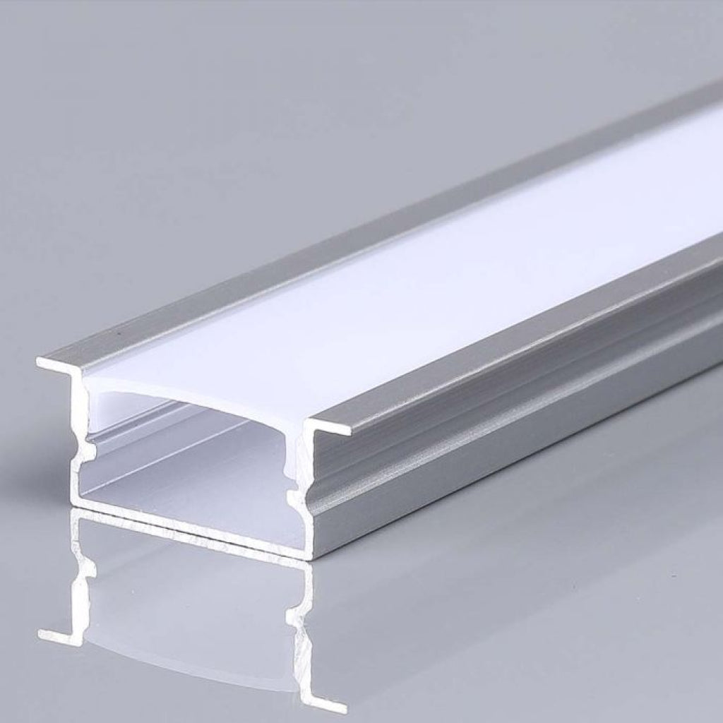 V-TAC Profilo Lineare a Incasso per Strip LED con larghezza fino a 18.5mm in Alluminio Colore Silver con Copertura Opaca 2000x10x26mm