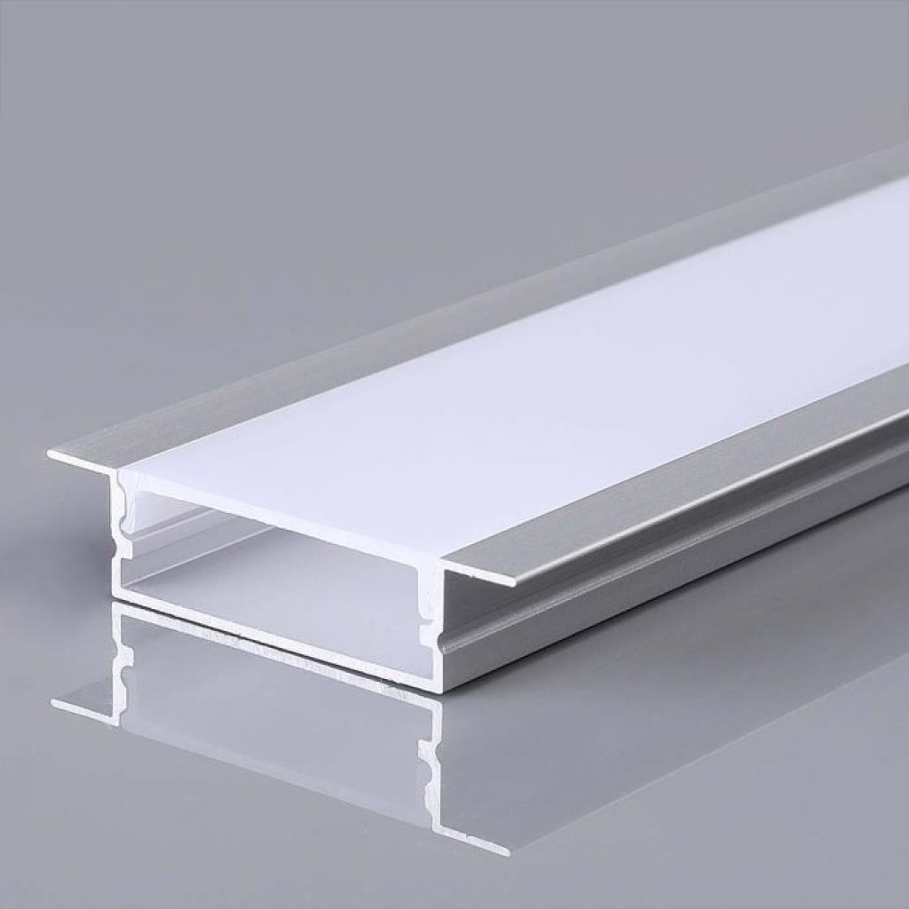 V-TAC Profilo Lineare a Incasso per Strip LED con larghezza fino a 27mm in Alluminio Colore Silver con Copertura Opaca 2000x10x41mm