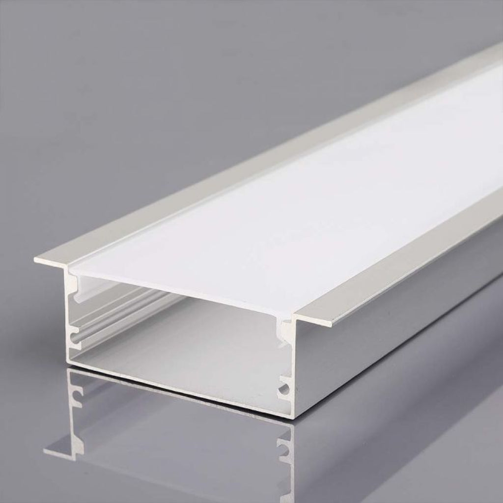 V-TAC Profilo Lineare a Incasso per Strip LED con larghezza fino a 48mm in Alluminio Colore Silver con Copertura Opaca 2000x20x65mm