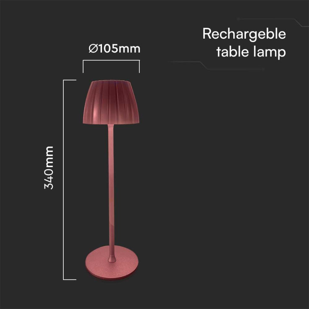 V-TAC Lampada LED da Tavolo 2.7W 105*340mm Colore Marrone ricaricabile con USB C Touch Dimmerabile 3in1