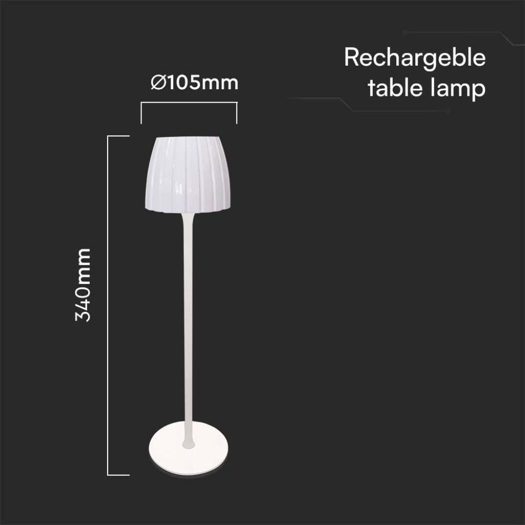 V-TAC Lampada LED da Tavolo 2.7W 105*340mm Colore Bianco ricaricabile con USB C Touch Dimmerabile 3in1