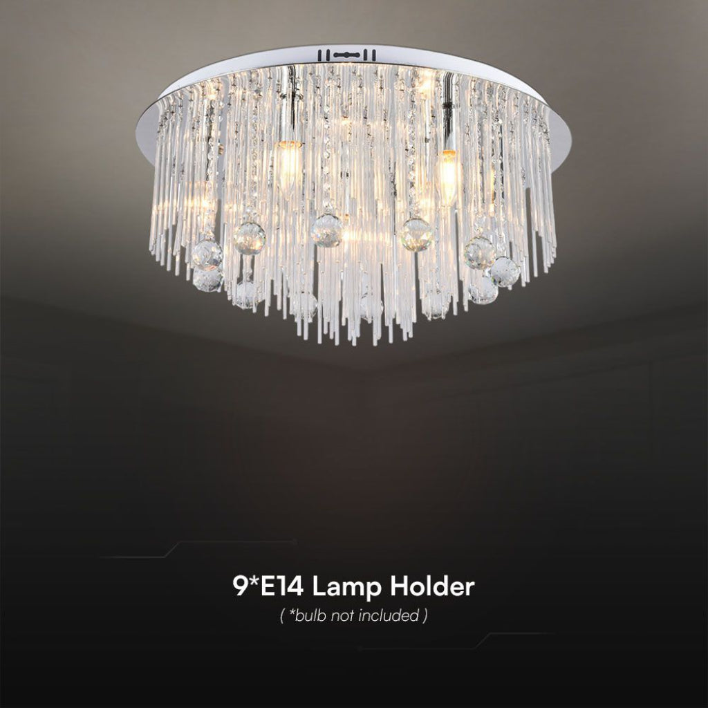 V-TAC Lampadario LED a Plafone dal Design in Cristalli con Portalampade E14x9 (Max 40W) Colore Argento H600xD290mm