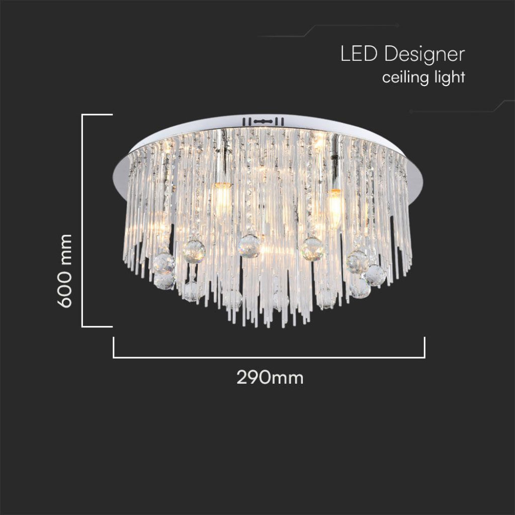 V-TAC Lampadario LED a Plafone dal Design in Cristalli con Portalampade E14x9 (Max 40W) Colore Argento H600xD290mm